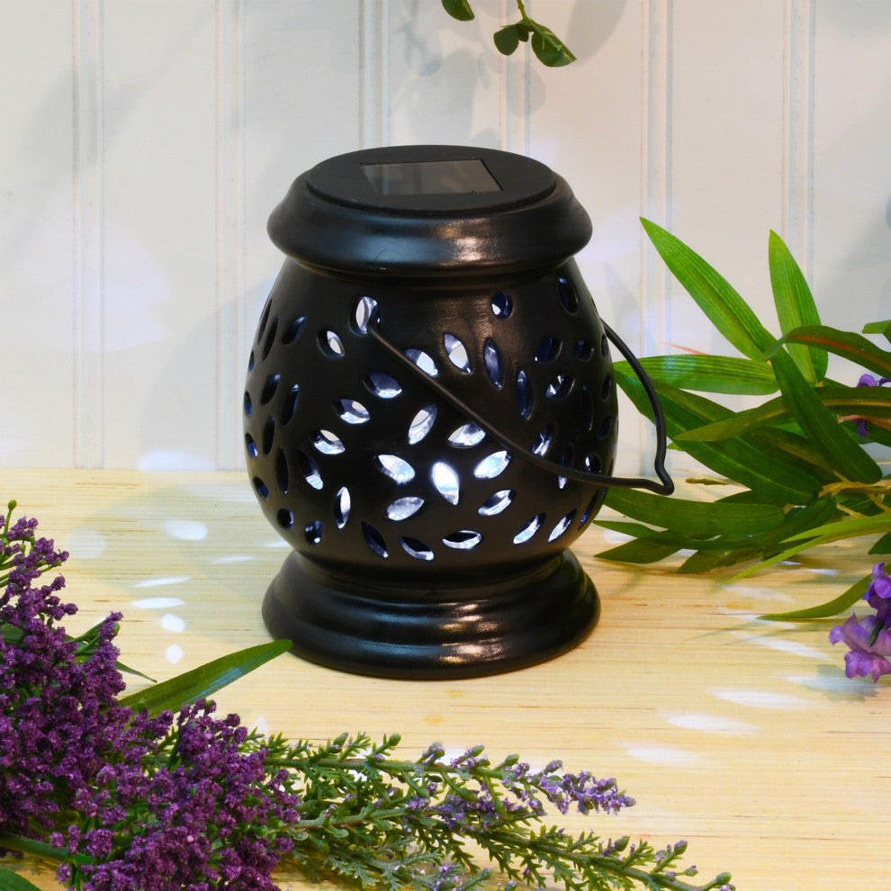 Solar Powered Black Ceramic Lantern