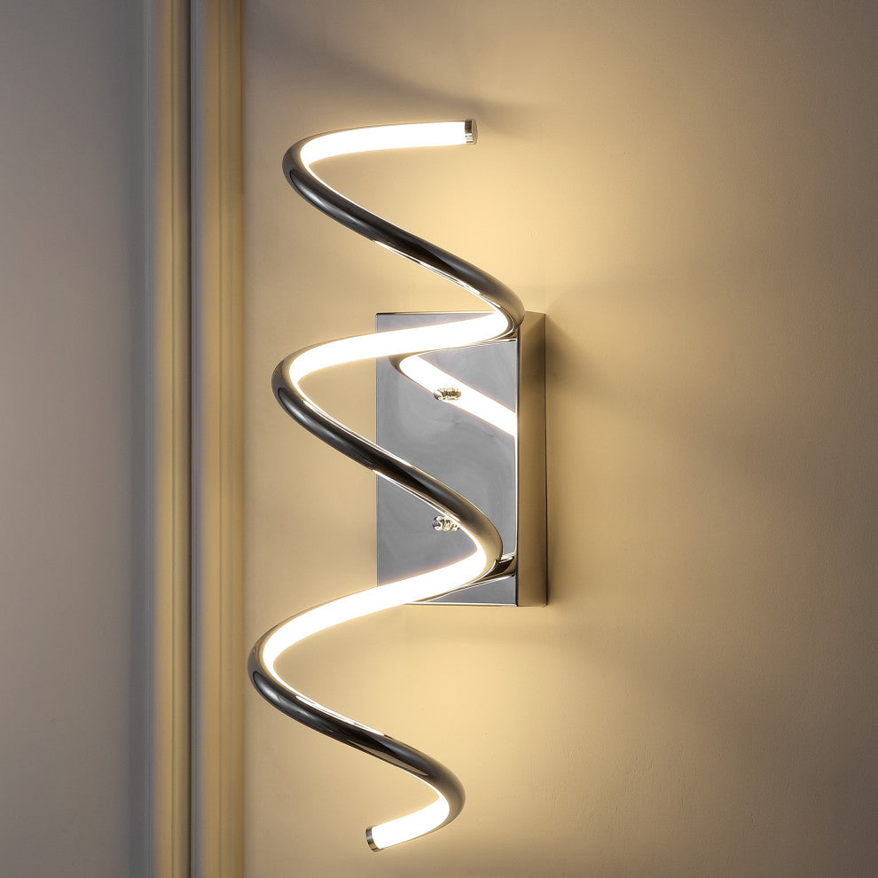 Scribble 7" Modern Metal Integrated LED Vanity Light Sconce, Chrome