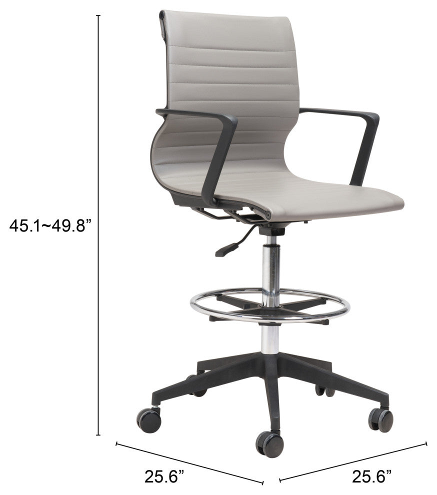 Computer Work Chair, Steel, Gray, Black, Chrome, Home Business Office