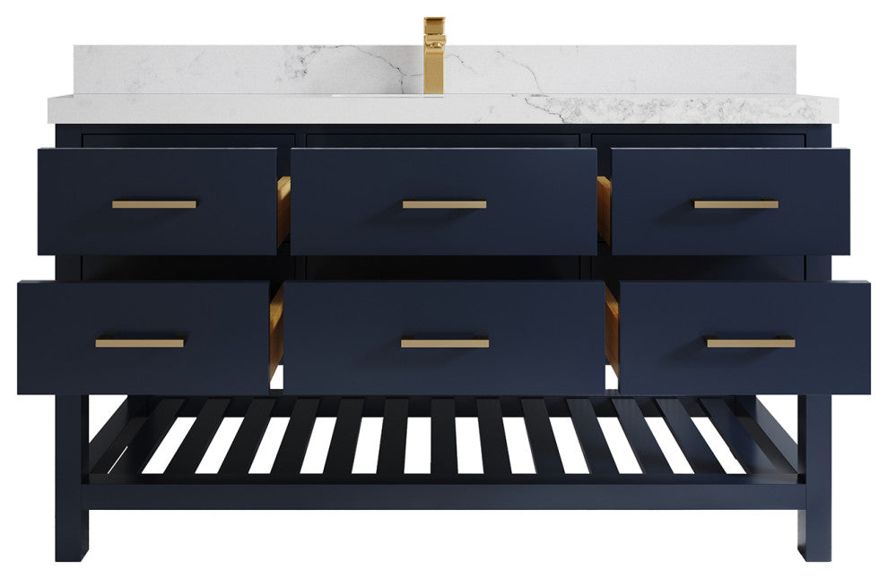 Parker 60 Single Sink Bathroom Vanity in Navy Blue  2" Calacatta Nuvo
