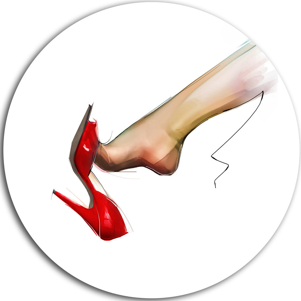 Leg Wearing High Heel Red Shoe, Portrait Large Disc Metal Wall Art, 23"