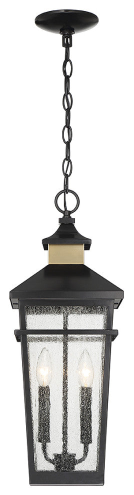 Kingsley 2-Light Outdoor Hanging Lantern, Matte Black With Warm Brass Accents