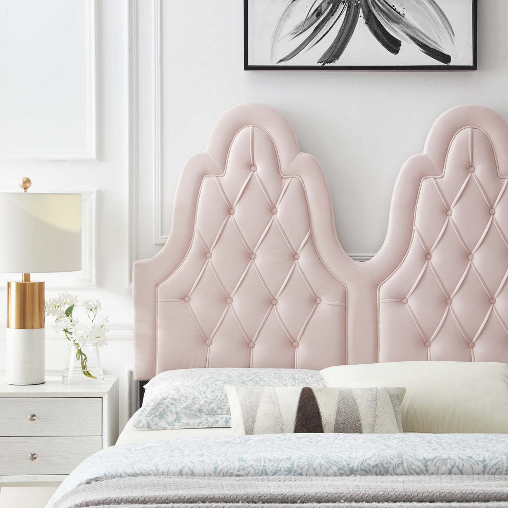 Tufted Headboard, Twin Size, Velvet, Pink, Modern Contemporary, Bedroom Master