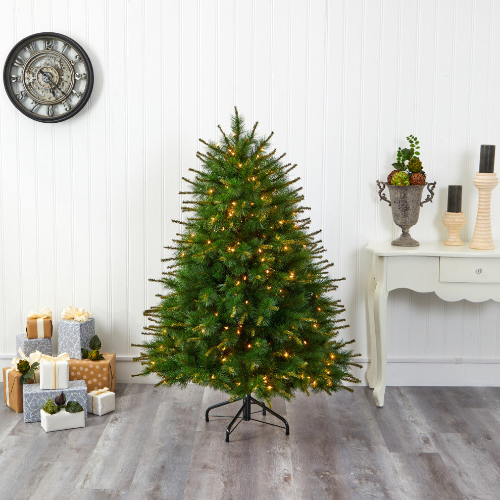 5' New England Pine Faux Xmas Tree W/ 200 Clear Lights and 492 Bendable Branches