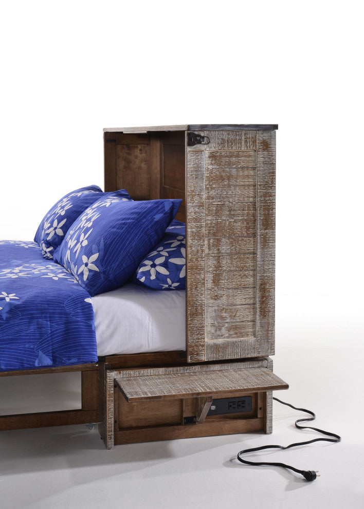 Poppy Cabinet Murphy Bed with Gel Memory Foam Mattress and USB Ports, White Bark