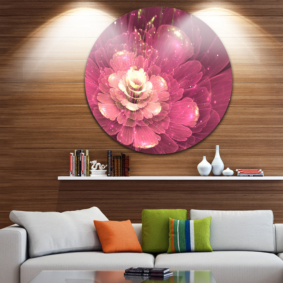 Abstract Fractal Purple Flower, Floral Digital Art Round Wall Art, 11"
