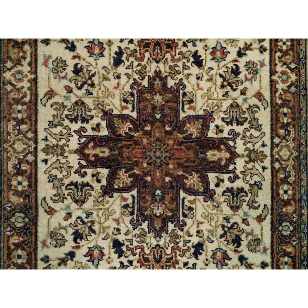 Chiffon Beige Heris Re-Creation Natural Wool Hand Knotted Runner Rug  2'6"x12'3"