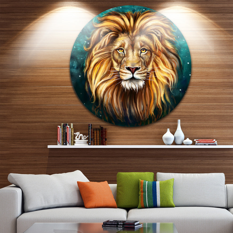 Lion Head In Blue, Animal Round Wall Art, 11"