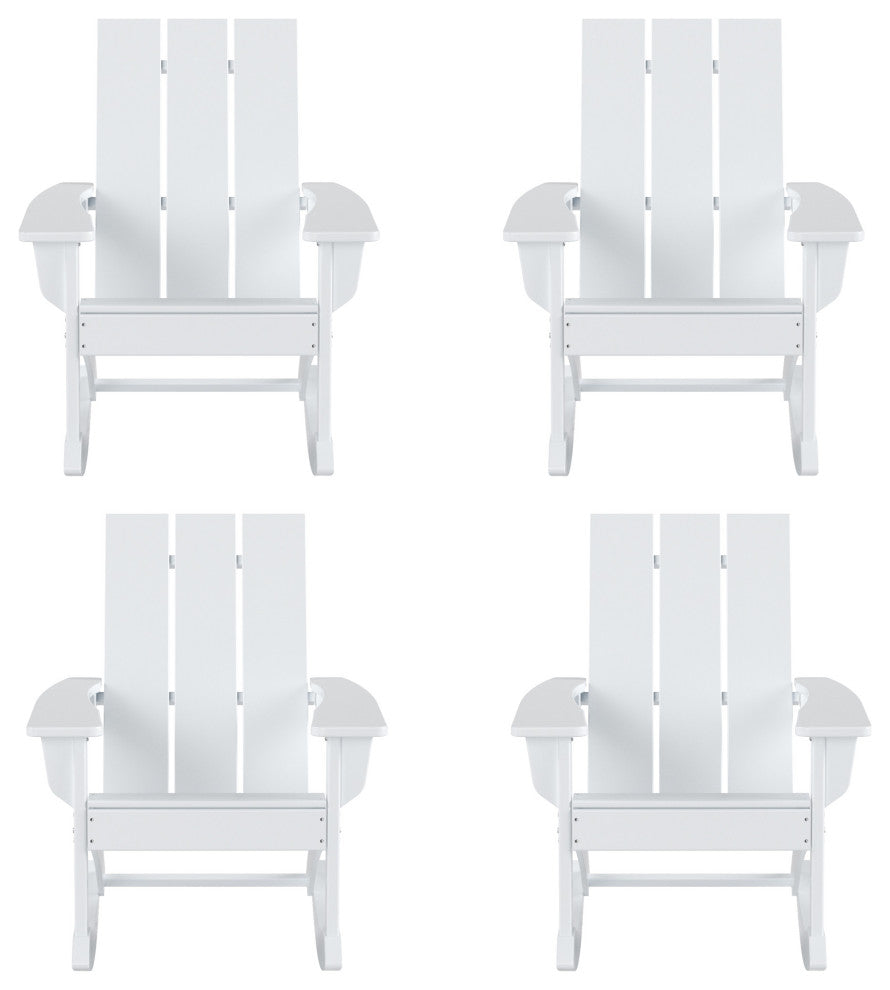 WestinTrends 4PC Modern Adirondack Outdoor Rocking Chair Set, Porch Rockers, White