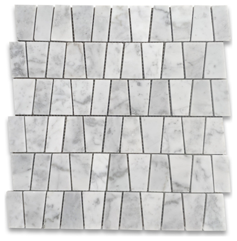 Carrara White Marble Trapezoid Tappered Mosaic Wall Floor Tile Honed, 1 sheet