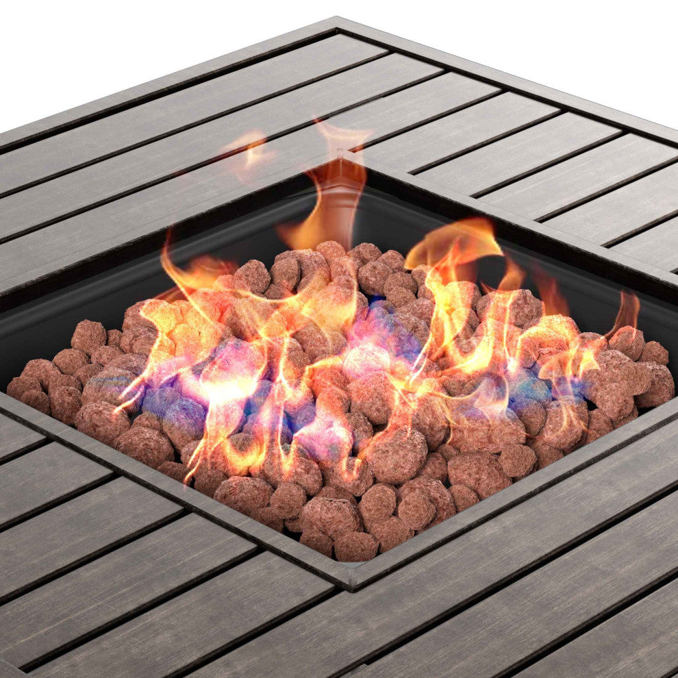 WestinTrends 5PC Outdoor Patio Wicker Conversation Set w/ Square Fire Pit, Black/Orange