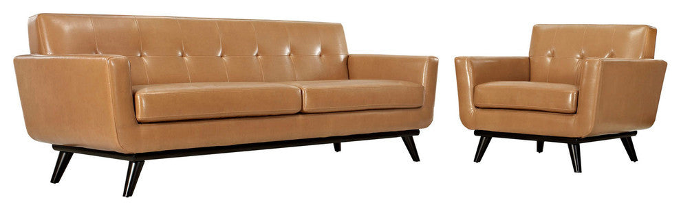 Modern Urban Contemporary 2-Piece Set Leather Living Room Set, Tan Leather