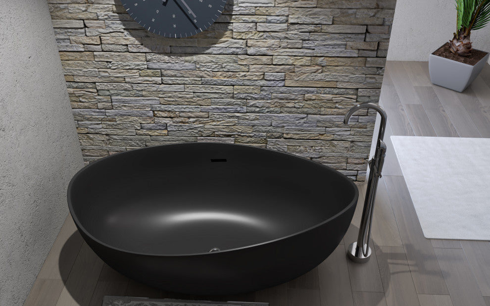 CastelloUSA Newport 71" Solid Surface Stone Resin Freestanding Bathtub, Black
