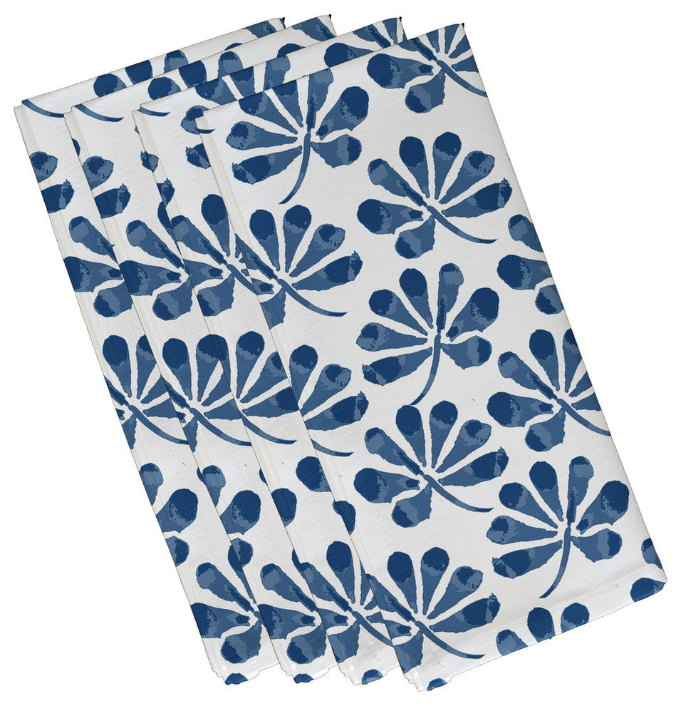 19x19", Ina Floral Print Napkin, Blue, Set of 4