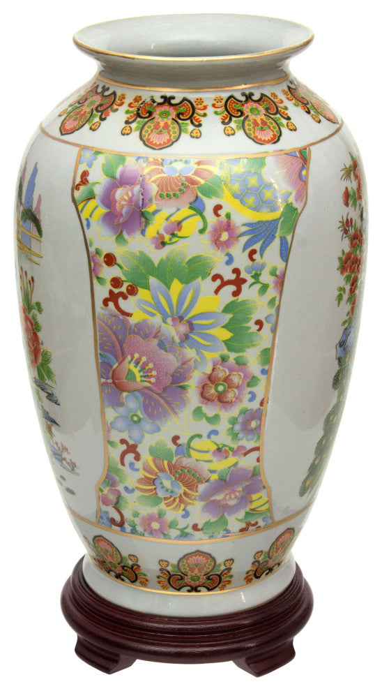 14" Satsuma Birds and Flowers Porcelain Tung Chi Vase