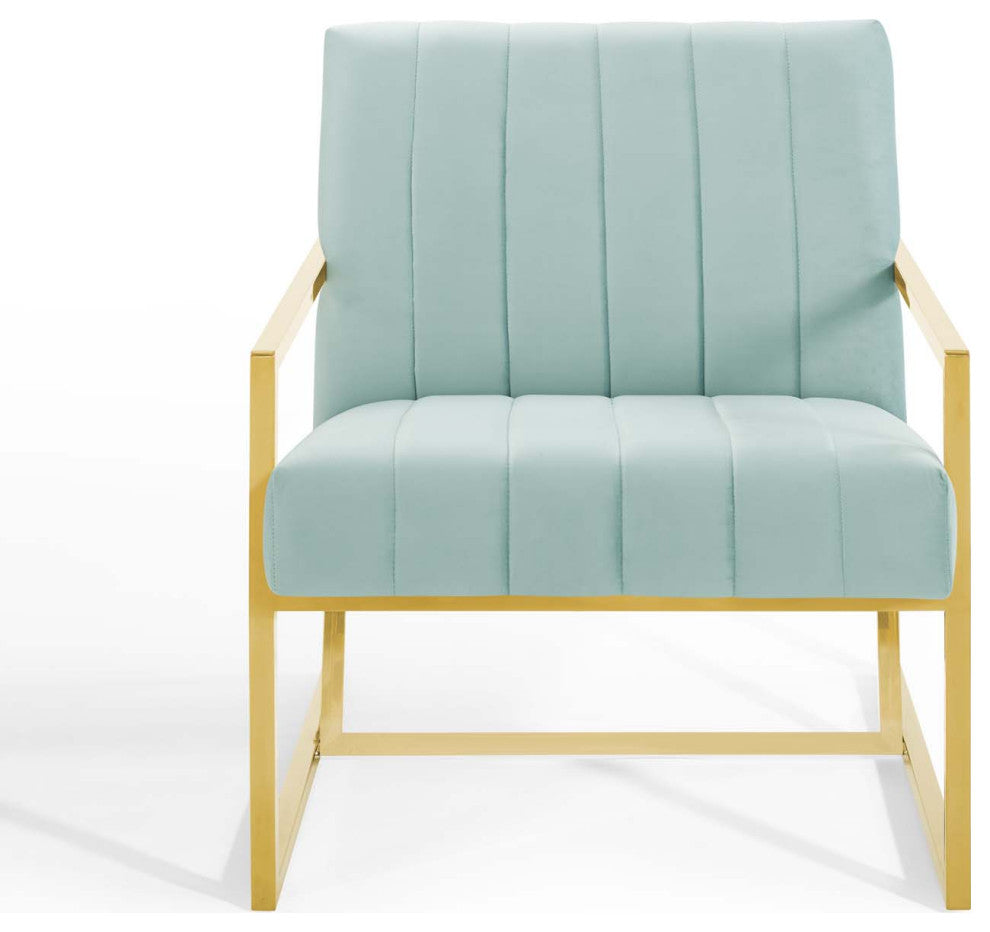 Tufted Armchair Accent Chair, Velvet, Blue, Modern, Living Lounge Hospitality