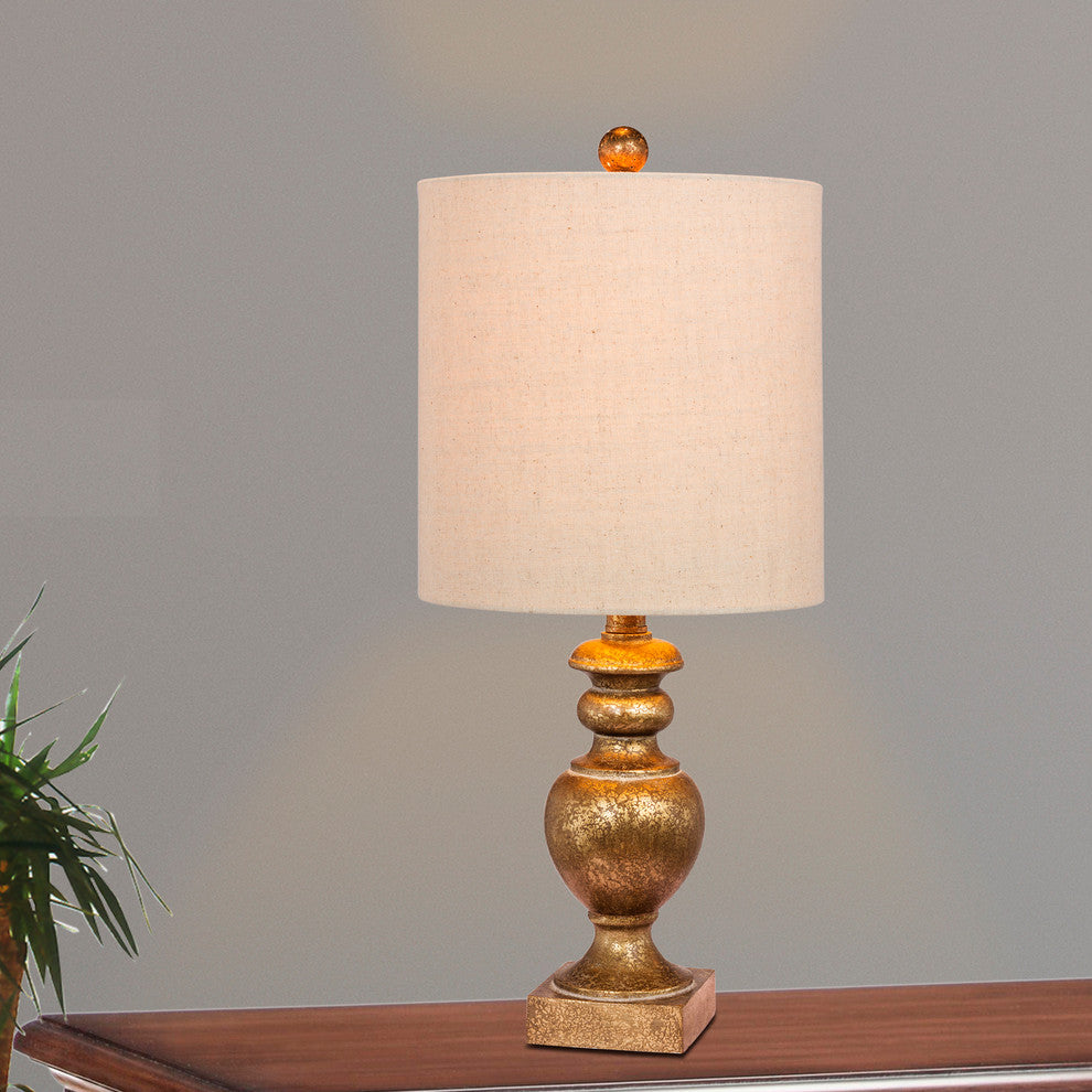 23" Textured Urn Resin Table Lamp, Antiqued Gold Leaf
