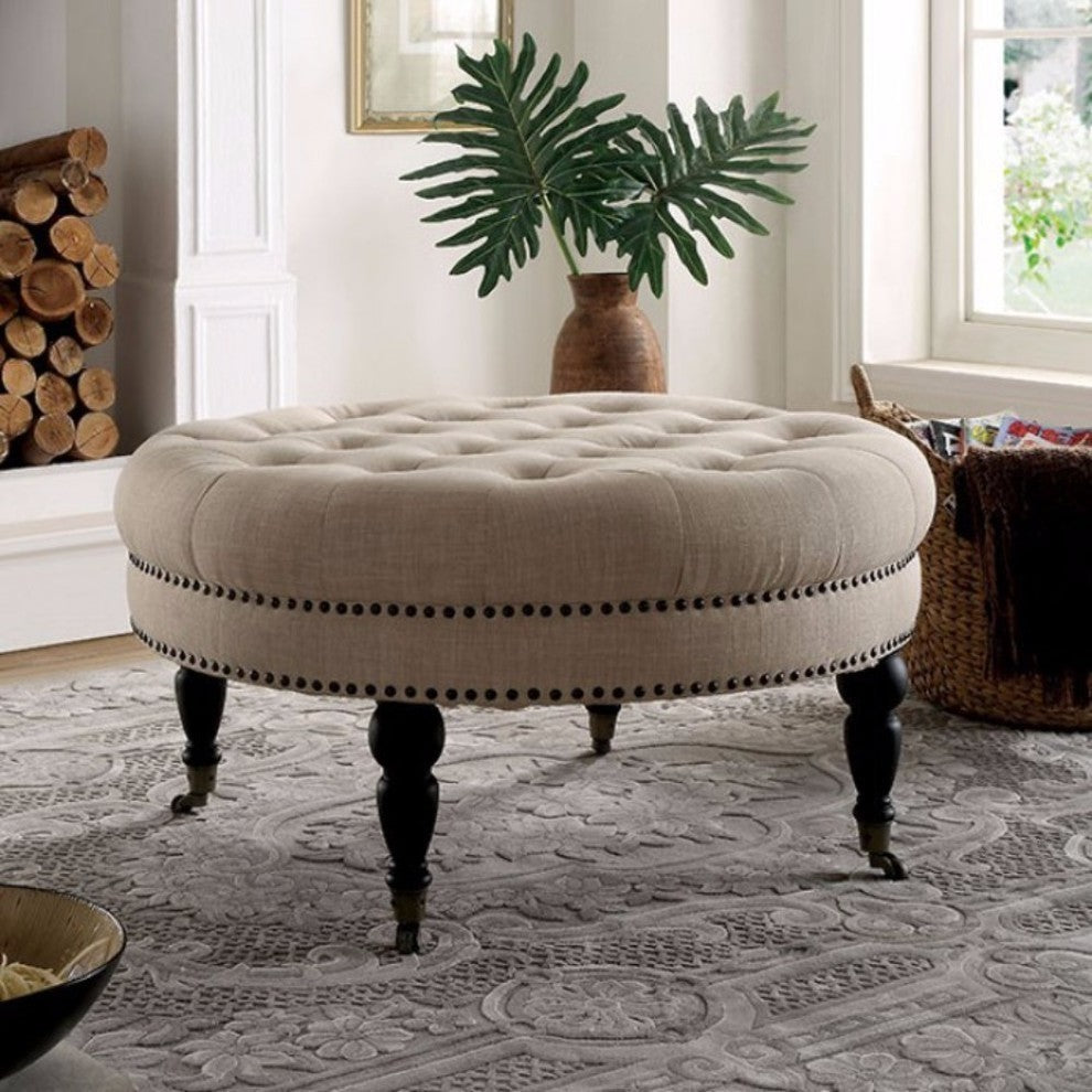 Contemporary Round Bench, Ivory Beige