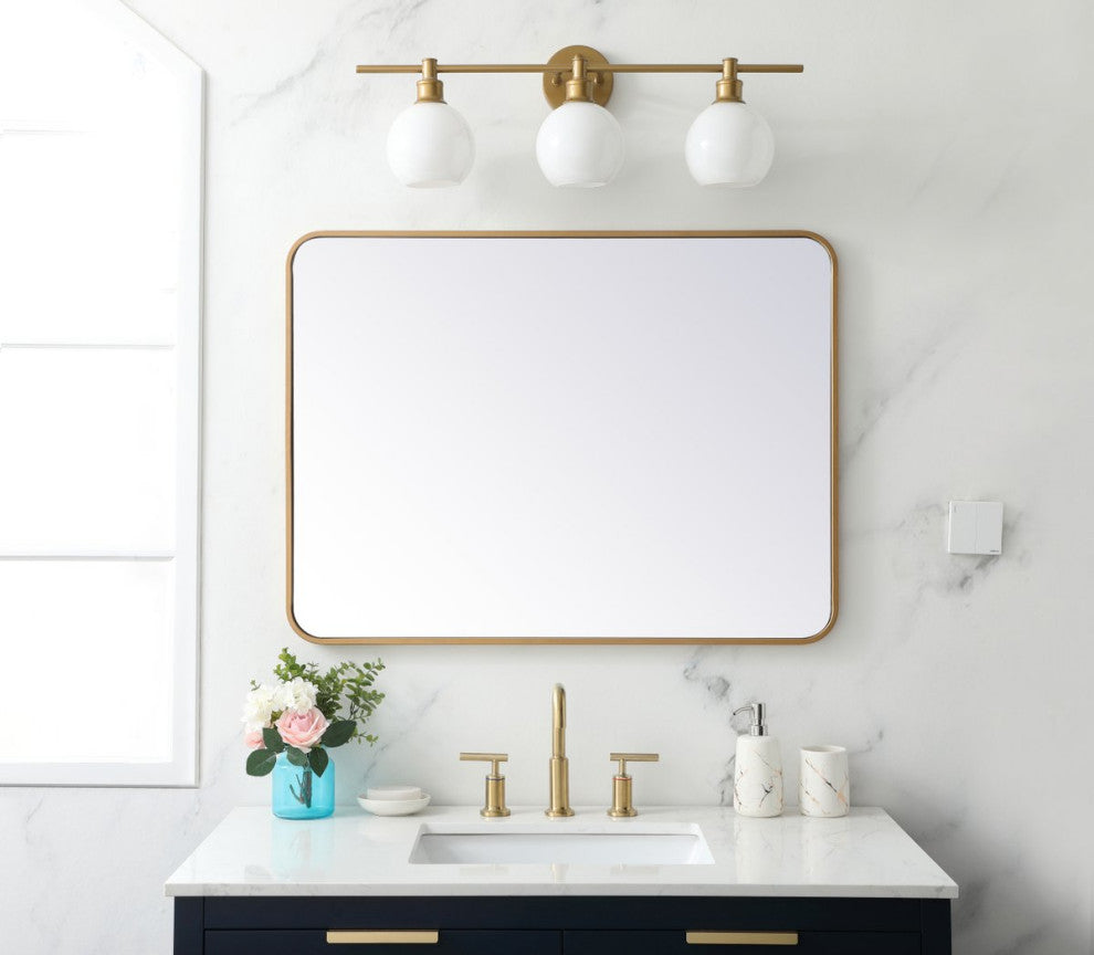 Ellis Soft Corner Metal Rectangular Mirror, Brass, 27"x36"