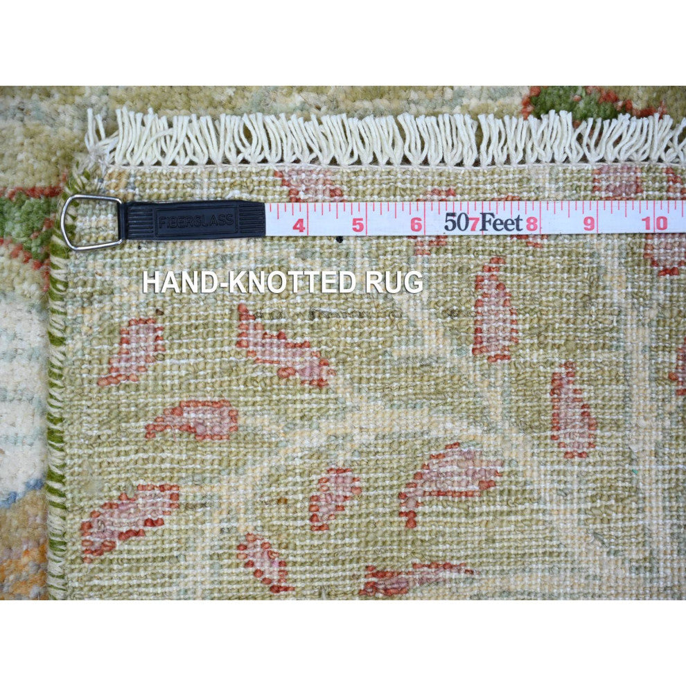 Reseda Green Pure Wool Hand Knotted Afghan Peshawar Oriental Rug, 3'x5'2"