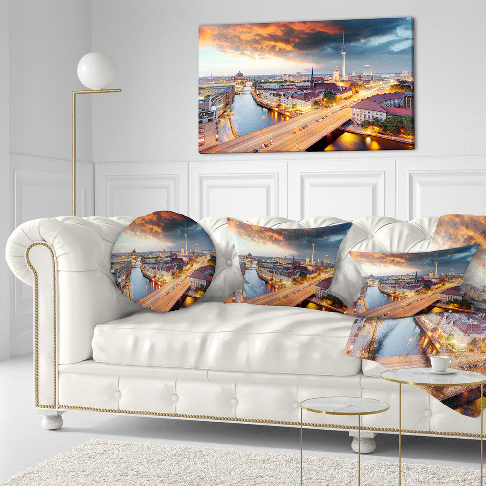 Berlin At Dawn With Dramatic Sky Cityscape Throw Pillow, 12"x20"