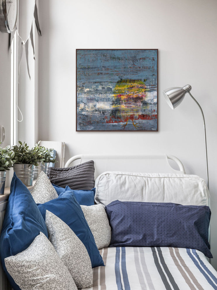 "Yellow Owl" Floater Framed Painting Print on Canvas, 24"x24"