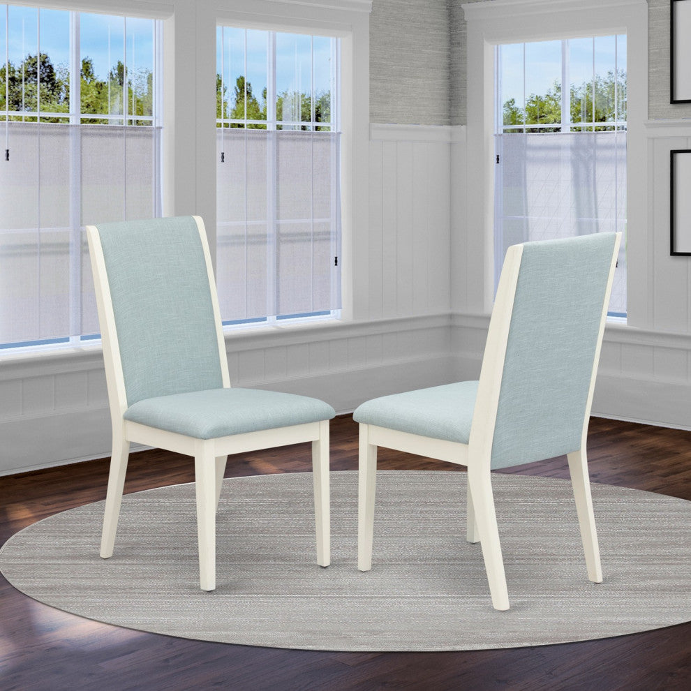 Parsons Dining Chairs, Baby Blue Seat, Linen White Rubber Wood Legs Set Of 2