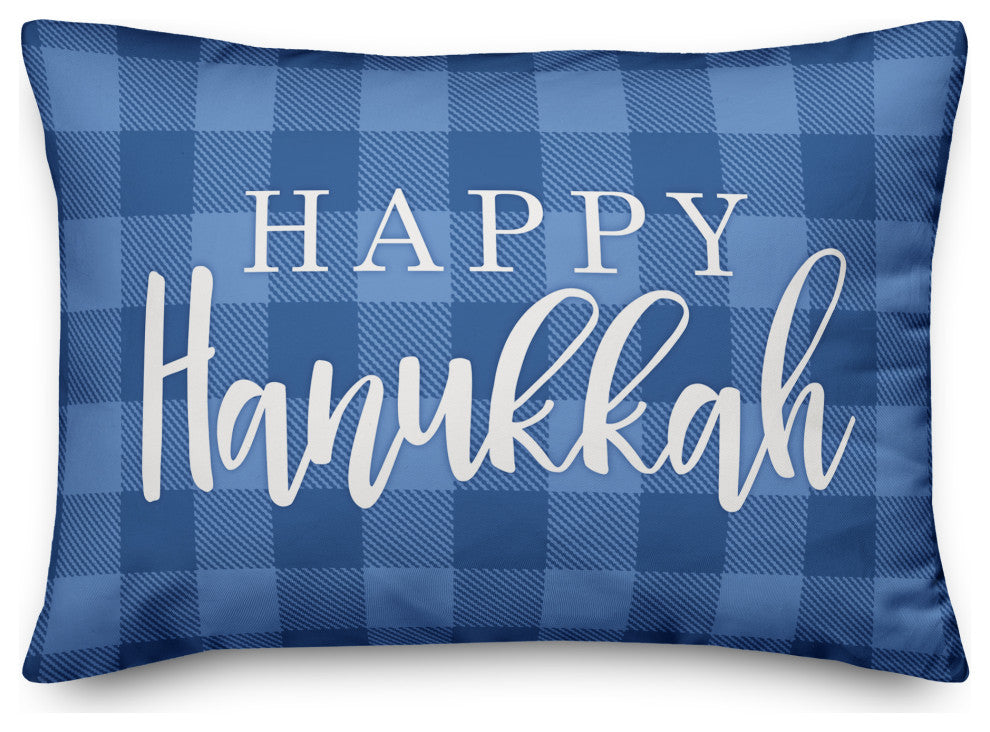 Happy Hanukkah Buffalo Check 14"x20" Throw Pillow