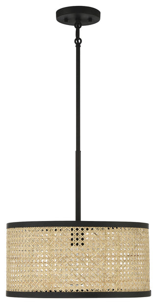 1-Light Pendant, Natural Cane With Matte Black
