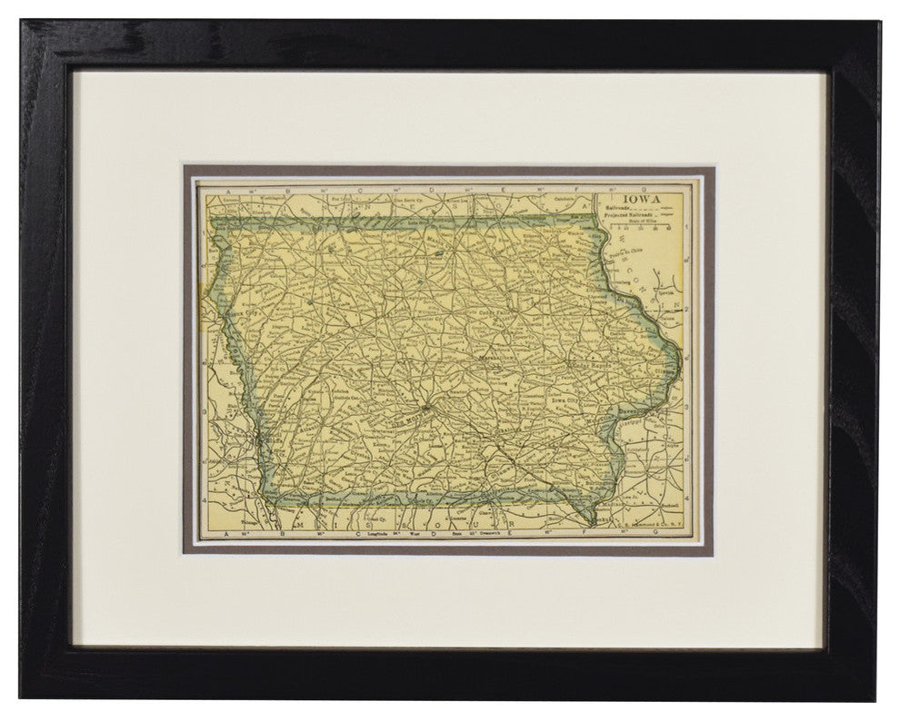 Vintage Iowa Map, Framed Original Iowa State Map- Authentic 1920s