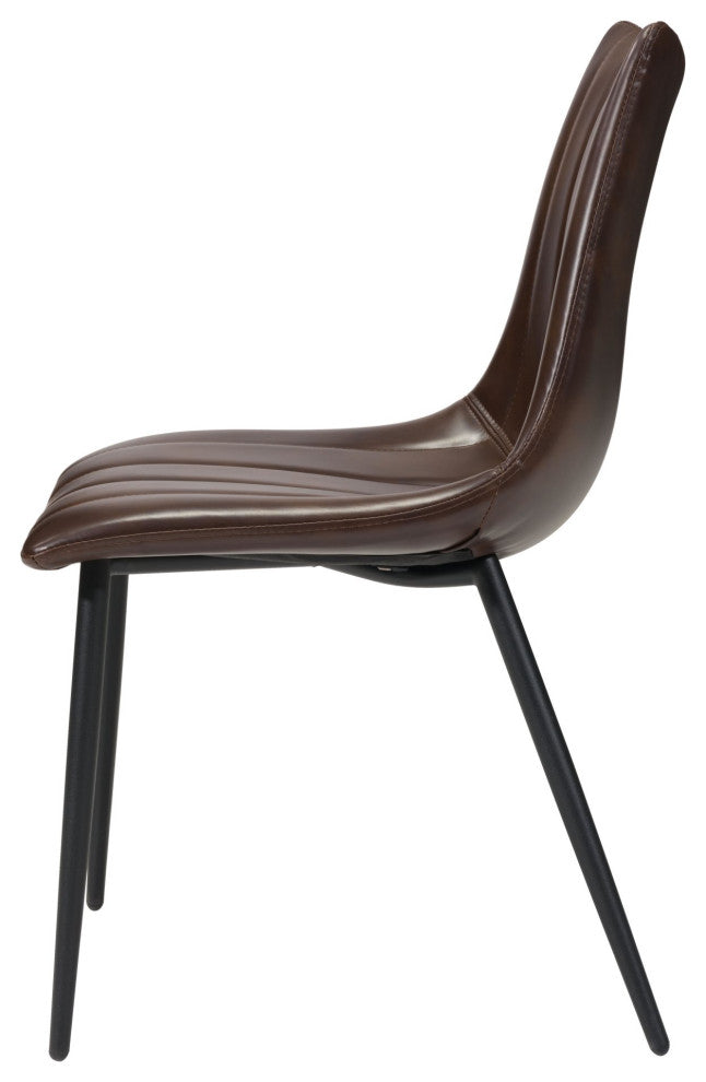 Dining Chair, Set of 2, Faux Vinyl Leather, Steel, Brown, Kitchen Cafe Bistro