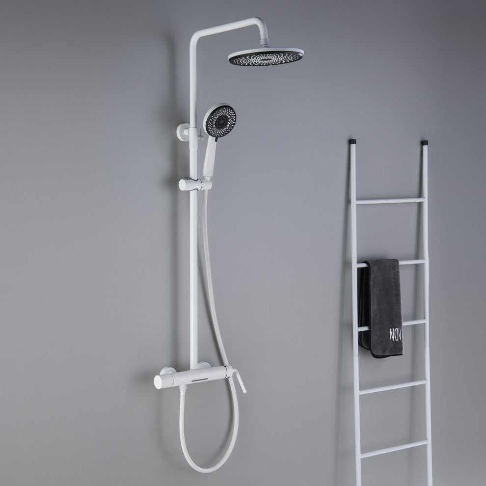 Trendy Design Multi-Function Complete Shower System With Rough-in Valve, Pure Wh