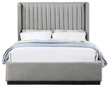 Logan Beige Linen Textured Fabric Twin Bed, Gray, Queen