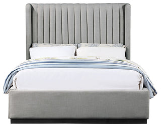 Logan Beige Linen Textured Fabric Twin Bed, Gray, Queen