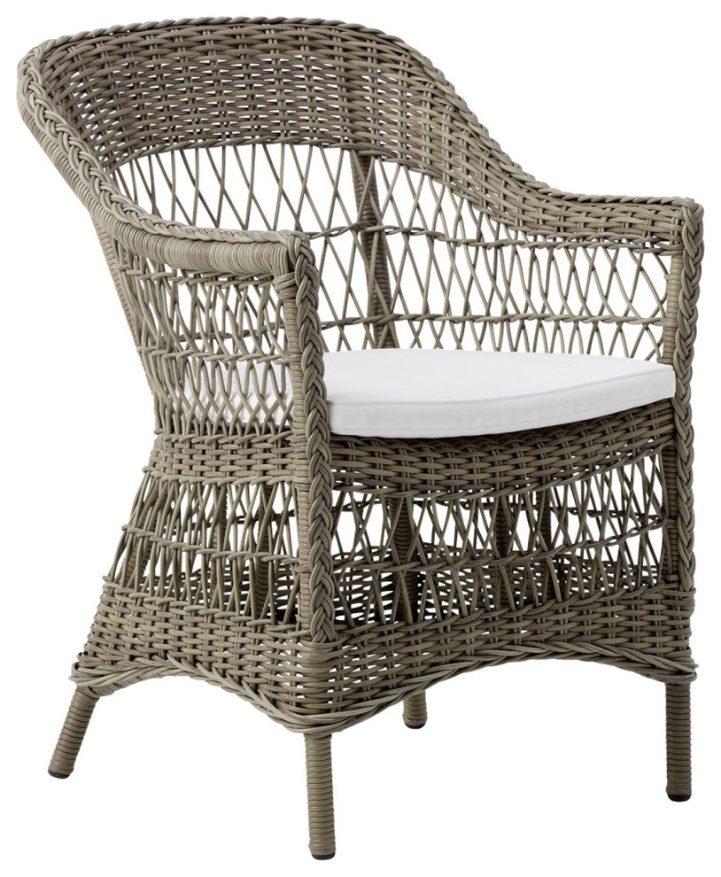 Charlot Outdoor Dining Armchair, Antique, Polyester Snow White Cushion