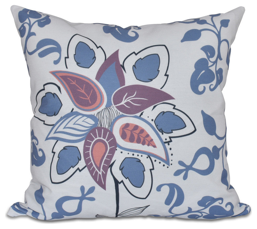 Paisley Pop, Floral Print Pillow, Blue, 16"x16"