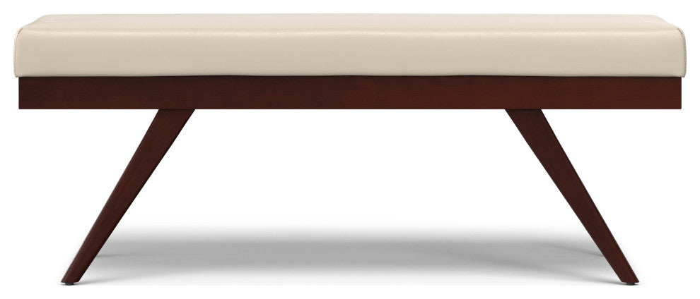 Chanelle Solid Hardwood Mid Century Ottoman Bench, Satin Cream