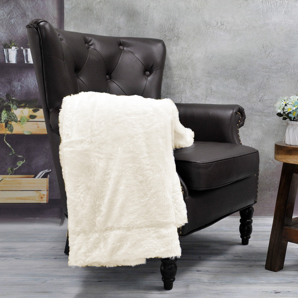 Double Sided Over-Sized Faux Fur Throw Blanket, Ivory, 70''x80''