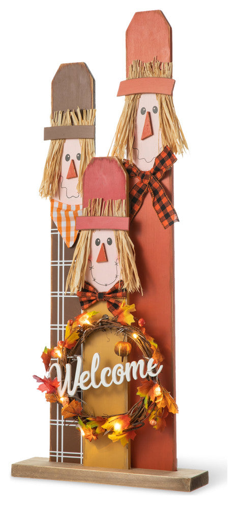 36.25" H Lighted Wooden Scarecrow Porch Decor