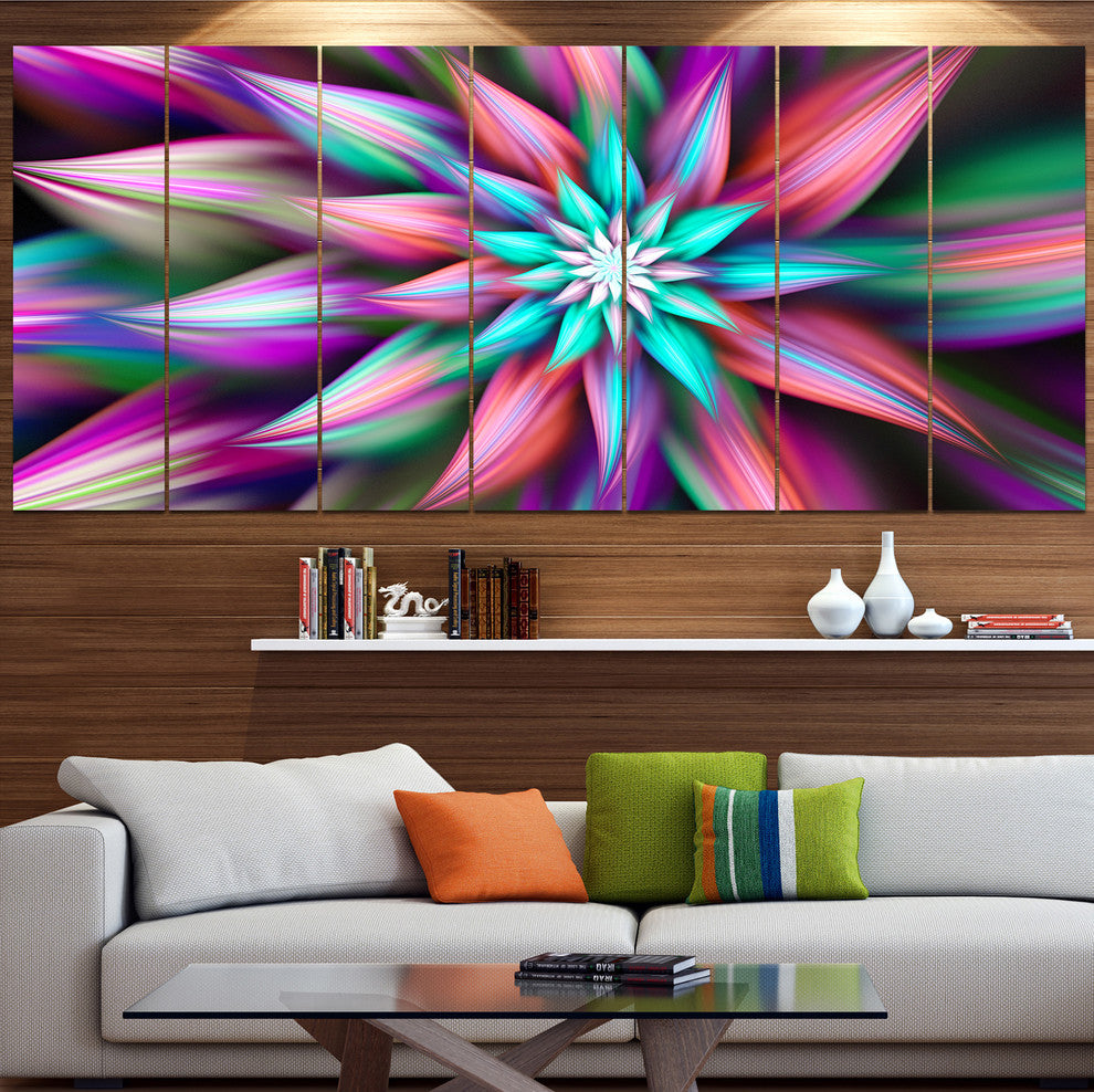 Dance of Multi Color Exotic Flower, Floral Canvas Art Print, 83"x32", 7 Panels