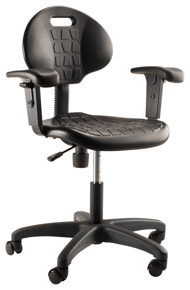 NPS Polyurethane Task Chair With Arms, 16"-21" Height, Black