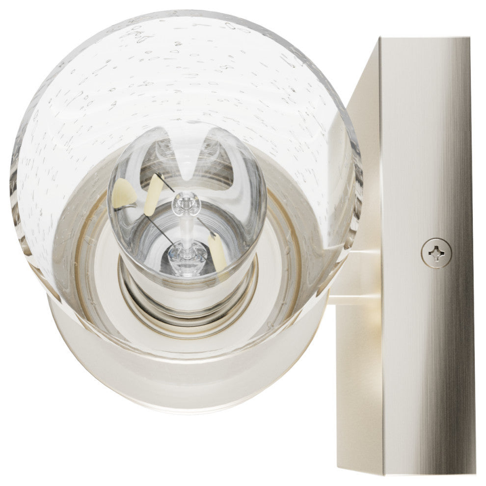 Lenlock Brushed Nickel, Clear Seeded Glass Glass 2 Light 16" Vanity Wall