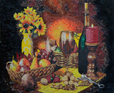Mosaic Mural, Still Life Wine and Fruits, 55"x71"