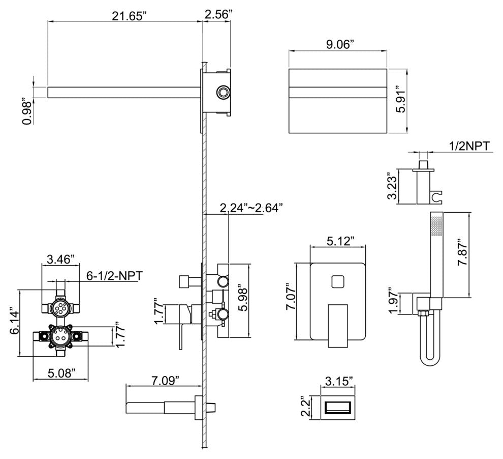 Multi-Function Pressure Balanced Rain Shower System with Hand Shower