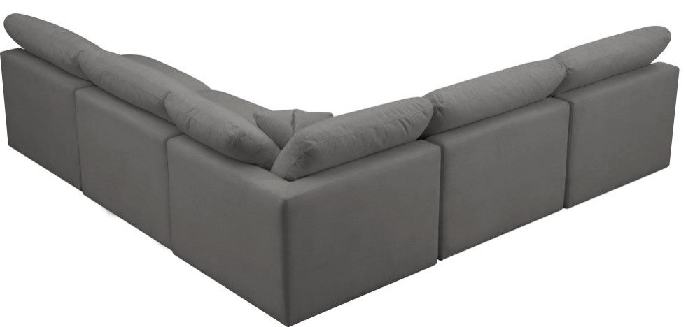 Plush Velvet / Down Standard Comfort L-Shaped Modular Sectional, Gray, 5-Piece: 4 Armless Chair, 1 Corner Chair