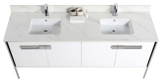 Oakville Bath Vanity, Ceramic Sink, White Matte, 72 Inch, Chrome Hardware
