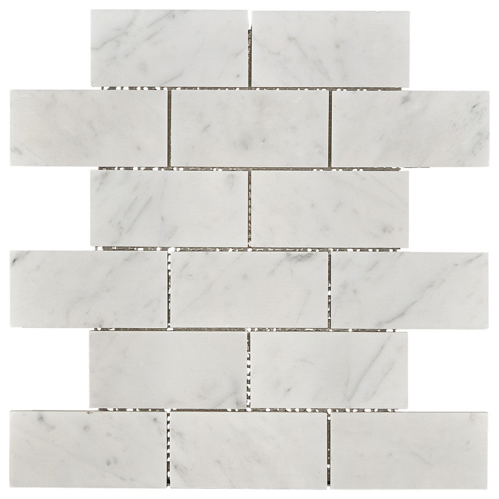 Burgos White Marble Mosaic Floor and Wall Tile, Box of 11