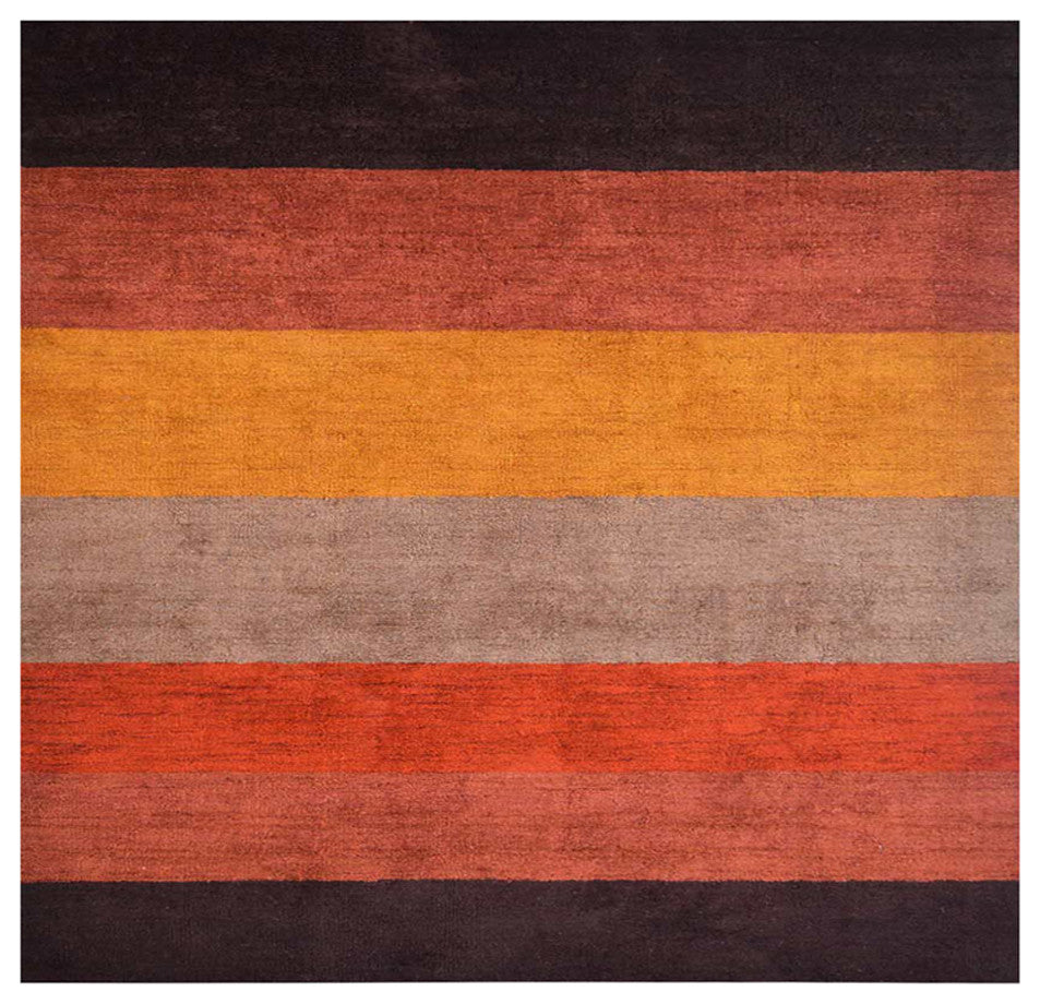 Hand Knotted Loom Silk Mix Area Rug Contemporary Brown Red, [Square] 10'x10'
