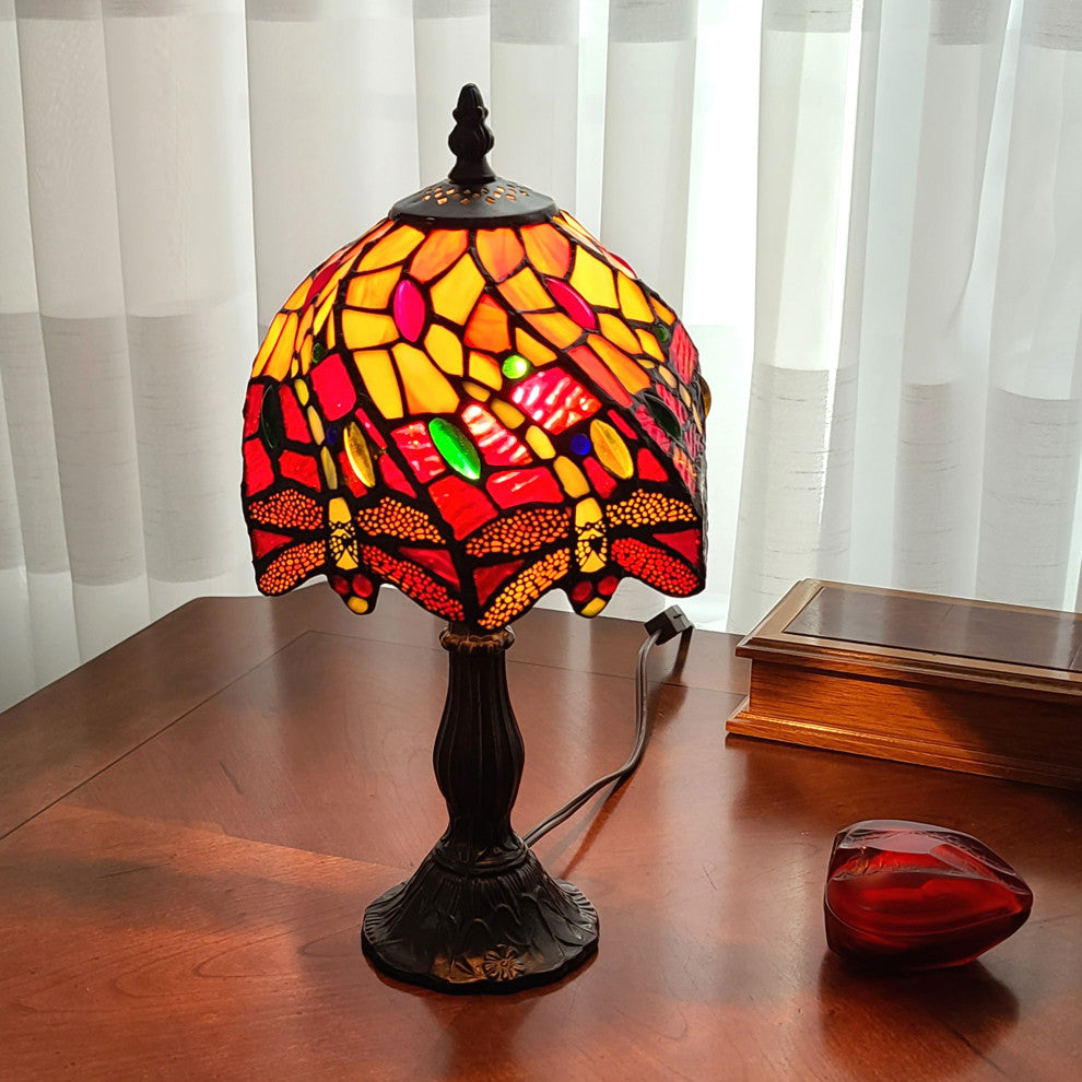 Tiffany Style Dragonflies Mini Table Lamp, 15" Tall