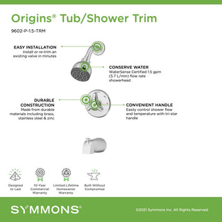 Origins Single Handle Tub & Shower Faucet Trim - 1.5 GPM (Valve Not Included)